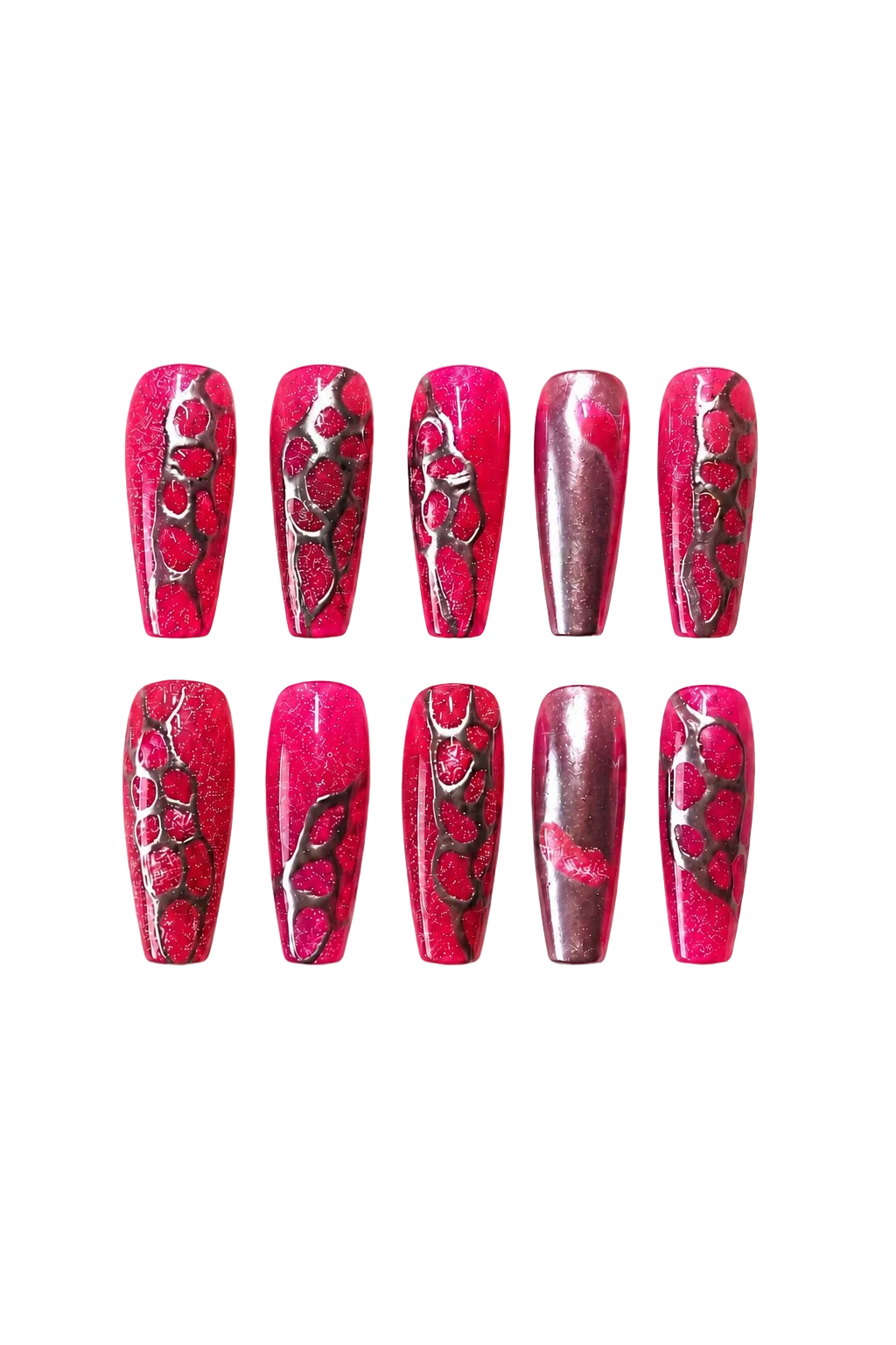 Raspberry Lava vibrant dark red shimmer handmade reusable press-on nails