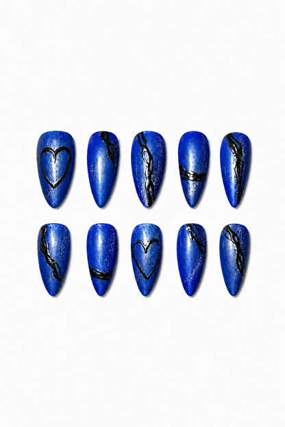 Blue Toxic Love electric blue cat eye reusable press-on nails