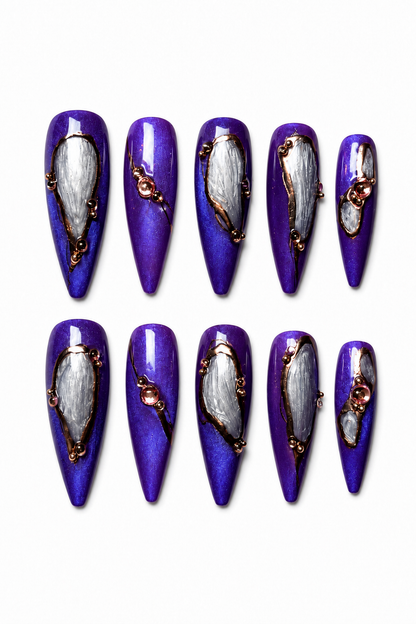 Mystic Amethyst purple cat eye reusable press-on nails