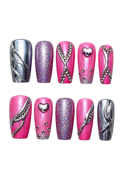 Pink Chrome Rebel reflective pink chrome reusable press-on nails
