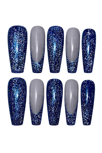 Blue Ray of Radiance iridescent aurora beam blue handmade reusable press-on nails