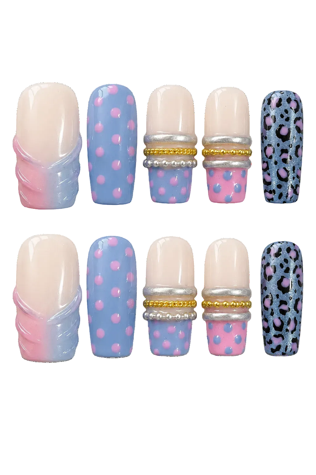 Blue Doll Leopard electric blue and animal print handmade reusable press-on nails