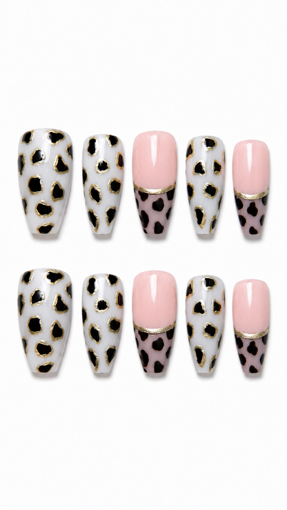 Moo Chic Blush cute cow print reusable press-on nails