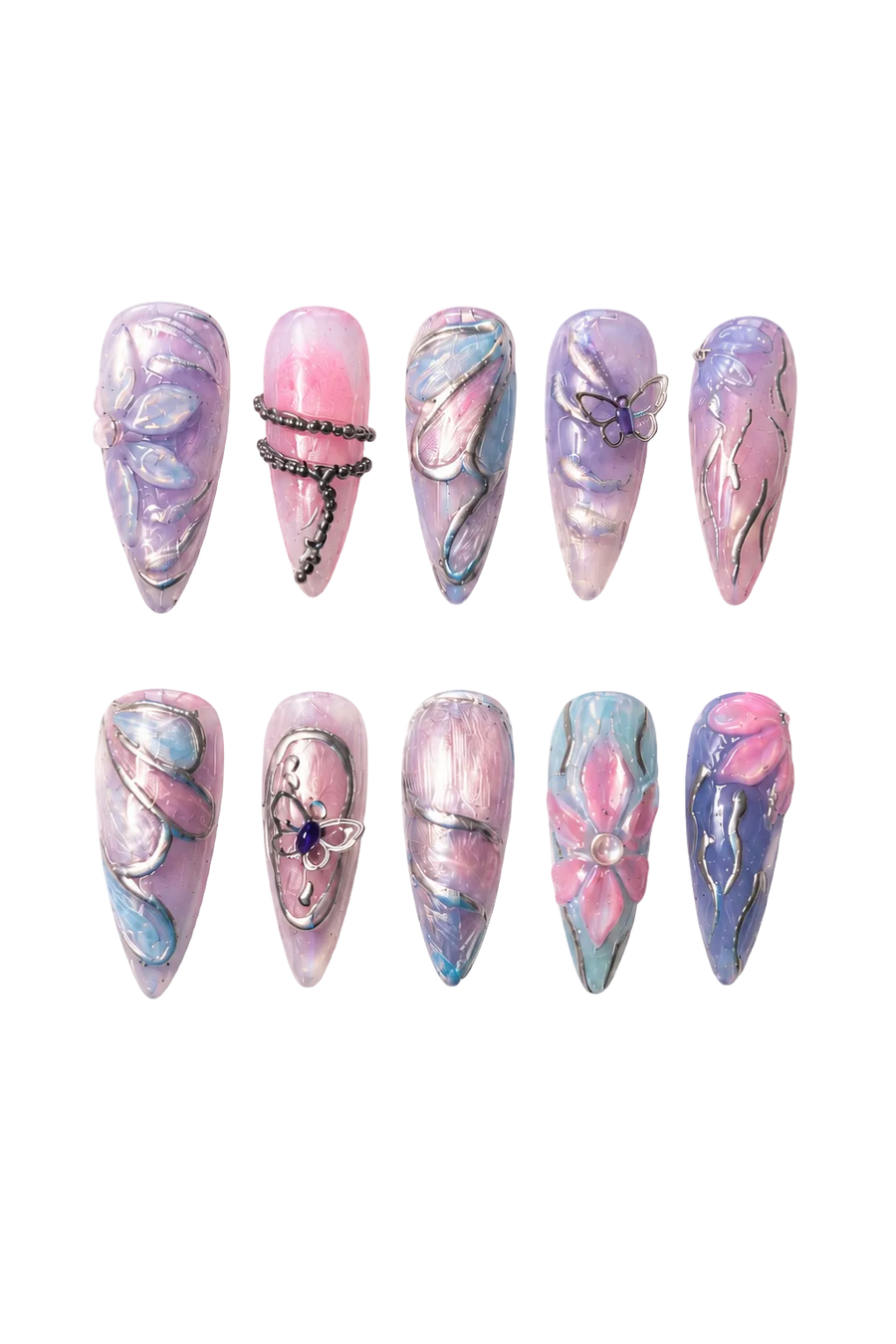 Dream Aura – Pastel Butterfly Press-On Nails luxury handmade reusable press-on nails