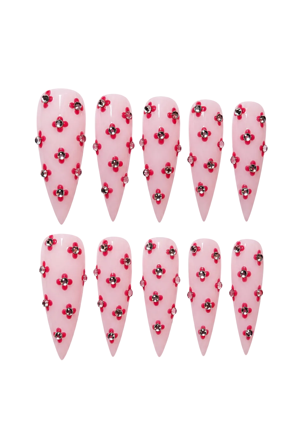 Rosy Crystal elegant soft pink glitter handmade reusable press-on nails