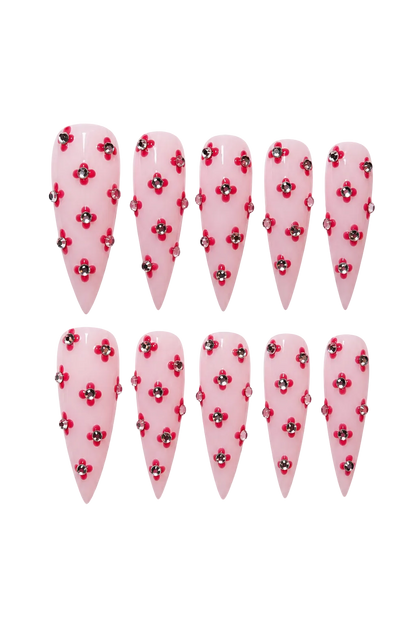 Rosy Crystal elegant soft pink glitter handmade reusable press-on nails