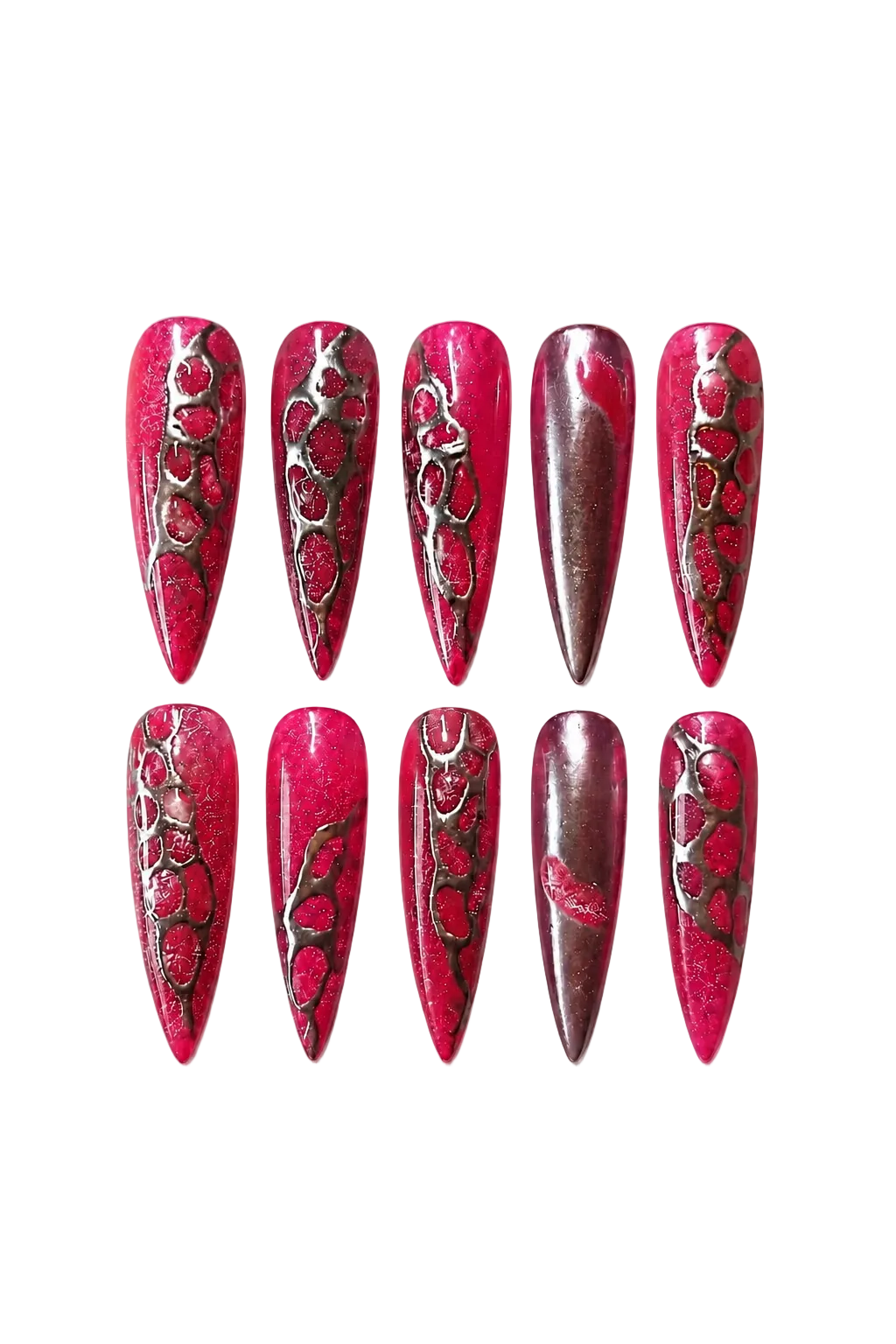 Raspberry Lava vibrant dark red shimmer handmade reusable press-on nails