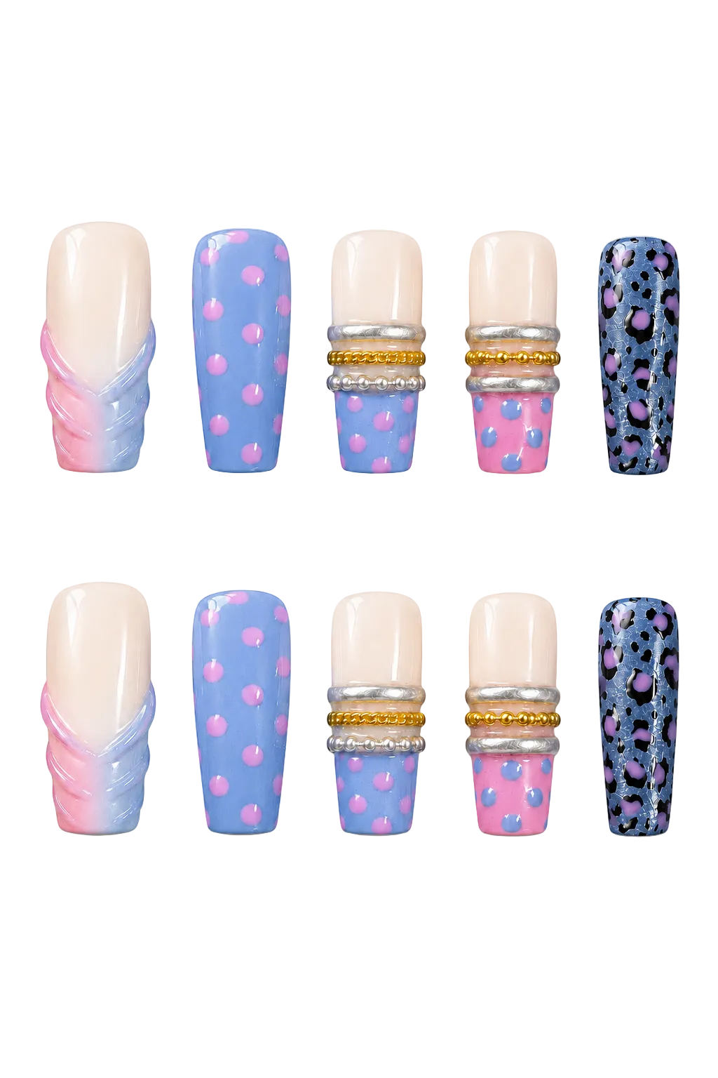 Blue Doll Leopard electric blue and animal print handmade reusable press-on nails