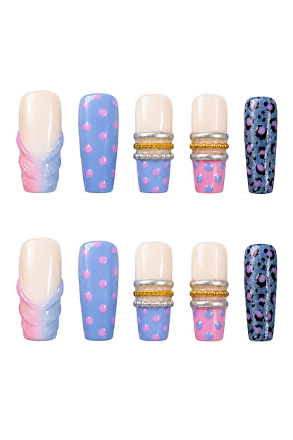 Blue Doll Leopard electric blue and animal print handmade reusable press-on nails