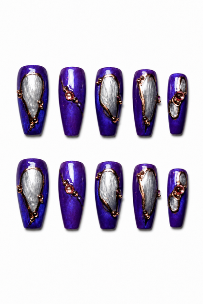 Mystic Amethyst purple cat eye reusable press-on nails