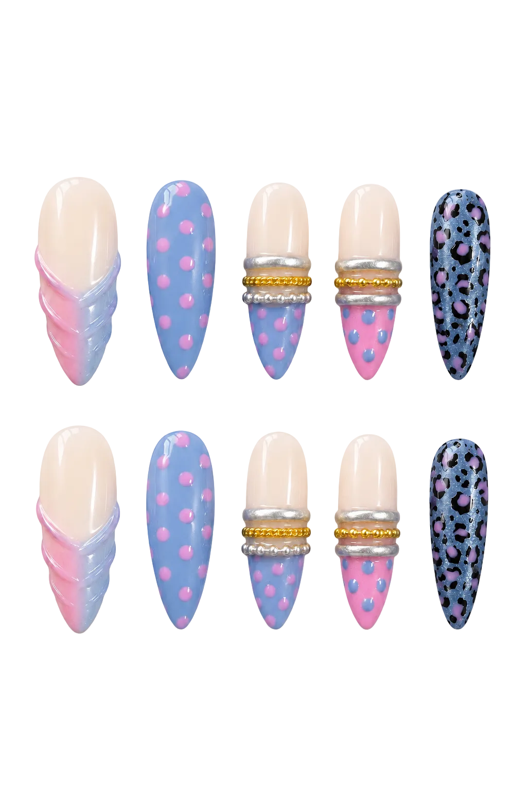 Blue Doll Leopard electric blue and animal print handmade reusable press-on nails