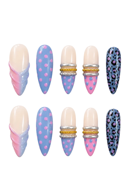 Blue Doll Leopard electric blue and animal print handmade reusable press-on nails