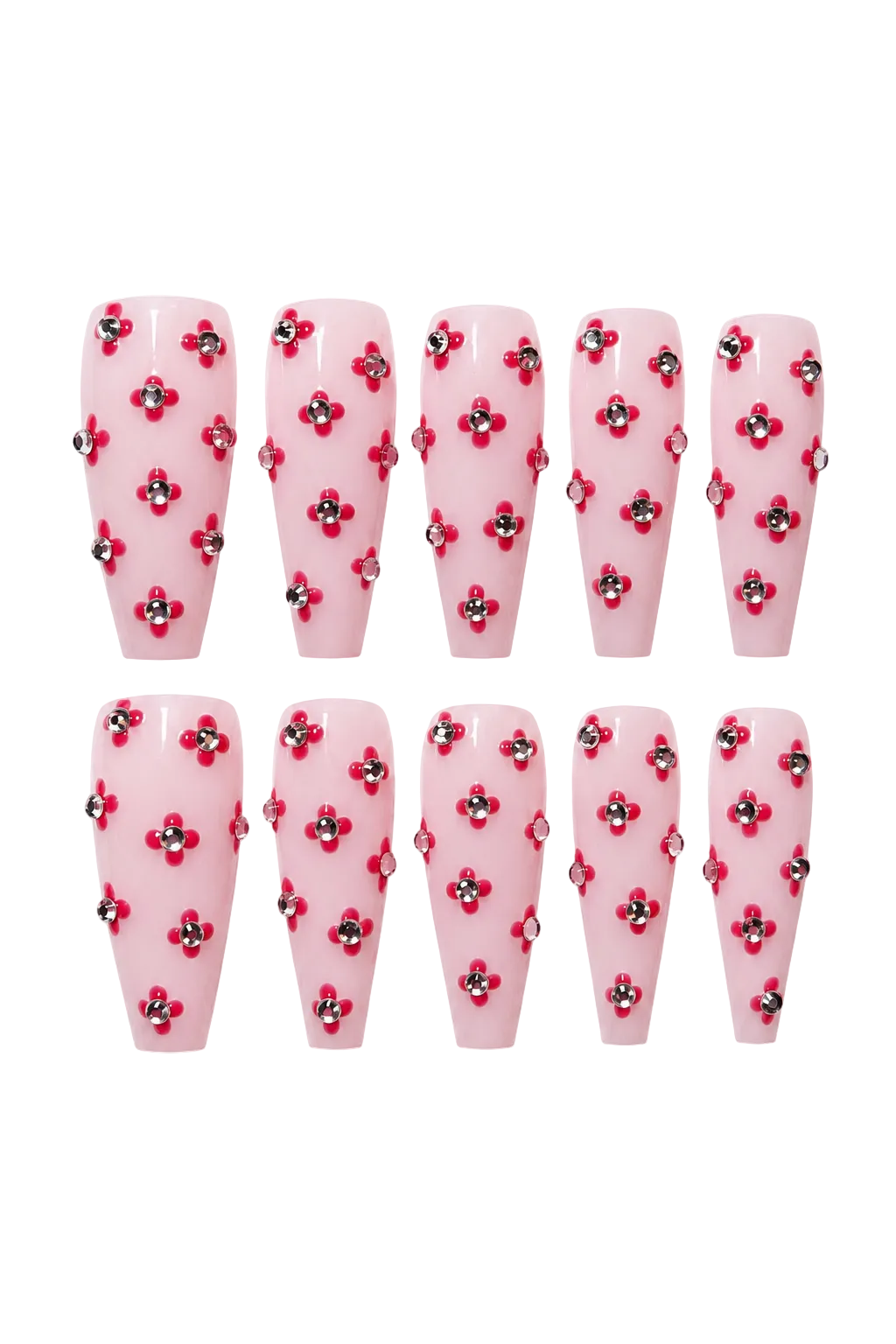 Rosy Crystal elegant soft pink glitter handmade reusable press-on nails