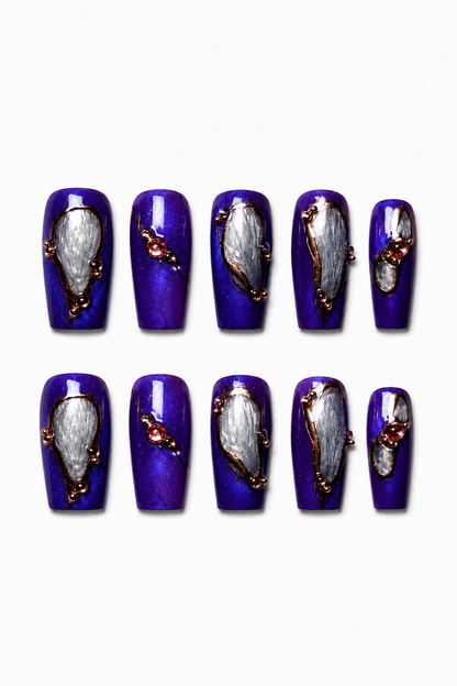 Mystic Amethyst purple cat eye reusable press-on nails
