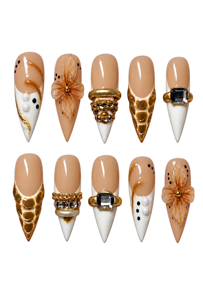 VINTAGE OPULENCE champagne gold vintage design reusable gel press-on nails - image 2 of 9