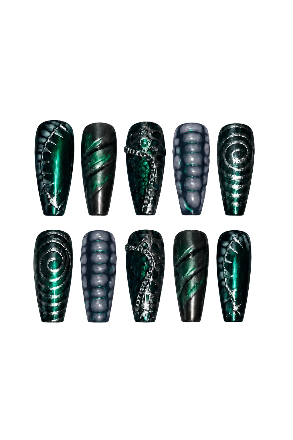 Obsidian Reef gothic midnight black shimmer handmade reusable press-on nails