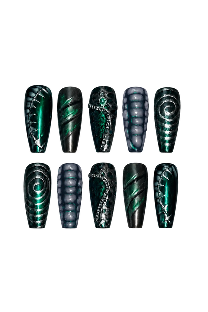 Obsidian Reef gothic midnight black shimmer handmade reusable press-on nails