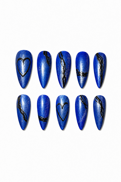 Blue Toxic Love electric blue cat eye reusable press-on nails