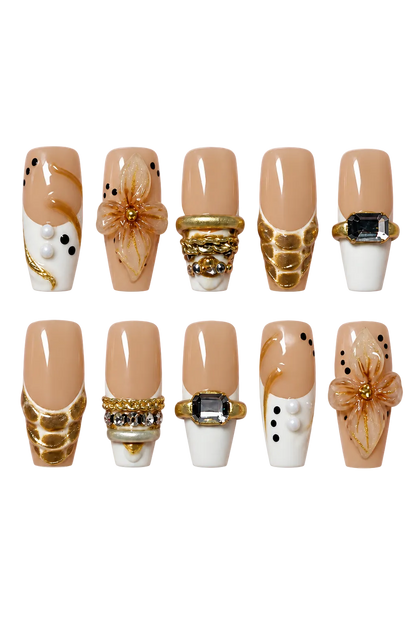 VINTAGE OPULENCE champagne gold vintage design reusable gel press-on nails - image 6 of 9