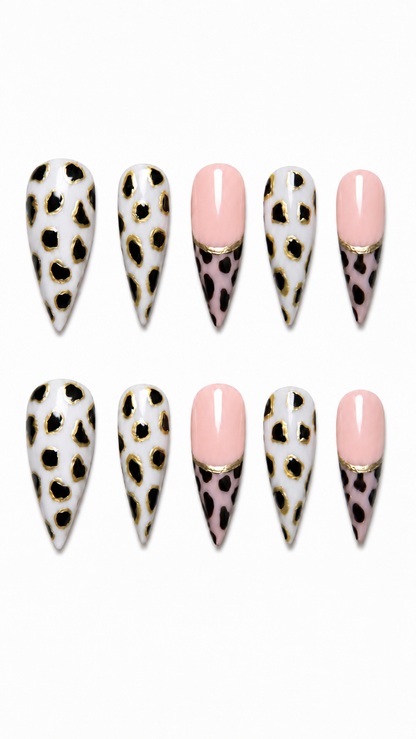 Moo Chic Blush cute cow print reusable press-on nails