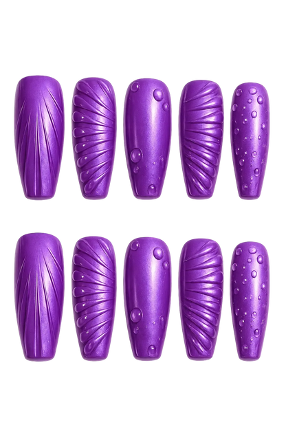 Mystic Violet Relief 3D textured accent deep violet handmade reusable press-on nails