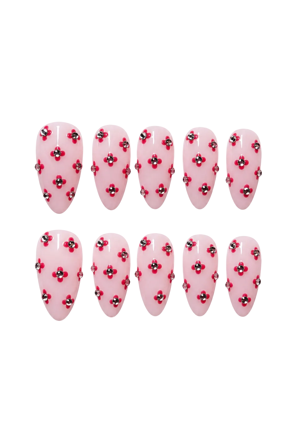 Rosy Crystal elegant soft pink glitter handmade reusable press-on nails