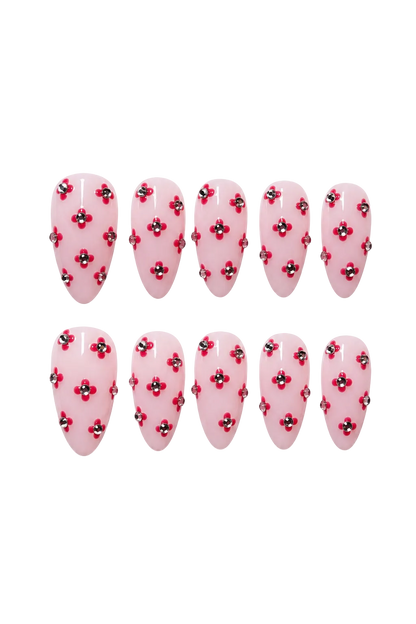 Rosy Crystal elegant soft pink glitter handmade reusable press-on nails