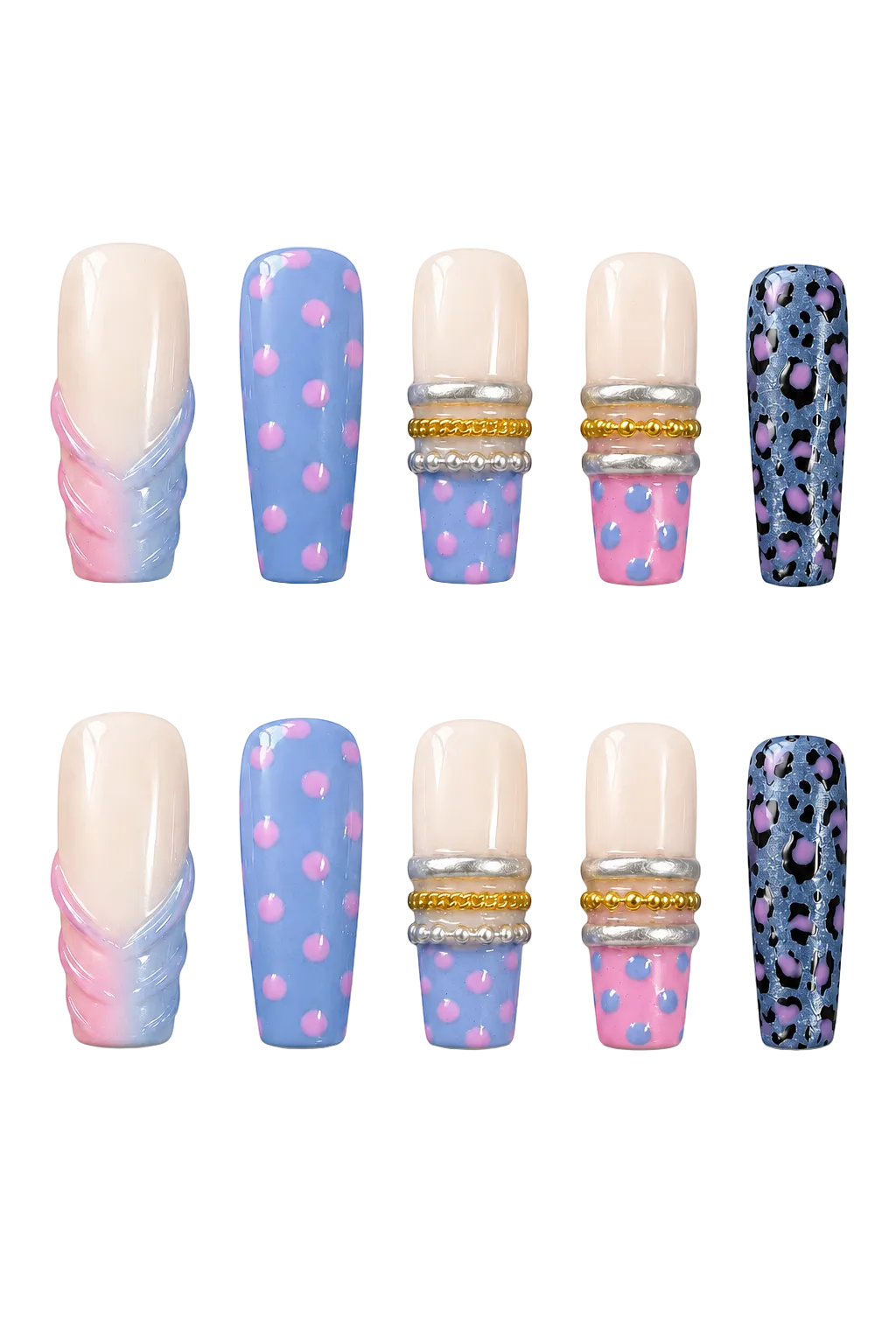 Blue Doll Leopard electric blue and animal print handmade reusable press-on nails