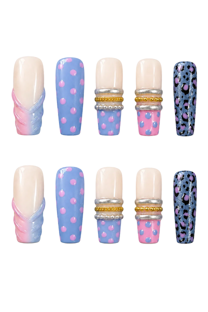 Blue Doll Leopard electric blue and animal print handmade reusable press-on nails