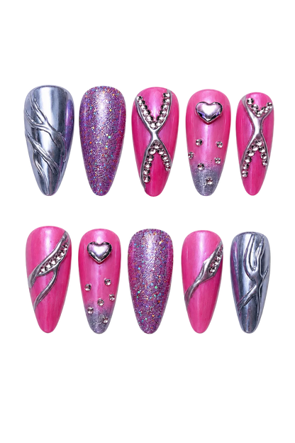 Pink Chrome Rebel reflective pink chrome reusable press-on nails
