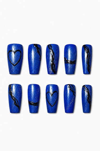 Blue Toxic Love electric blue cat eye reusable press-on nails