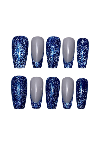 Blue Ray of Radiance iridescent aurora beam blue handmade reusable press-on nails