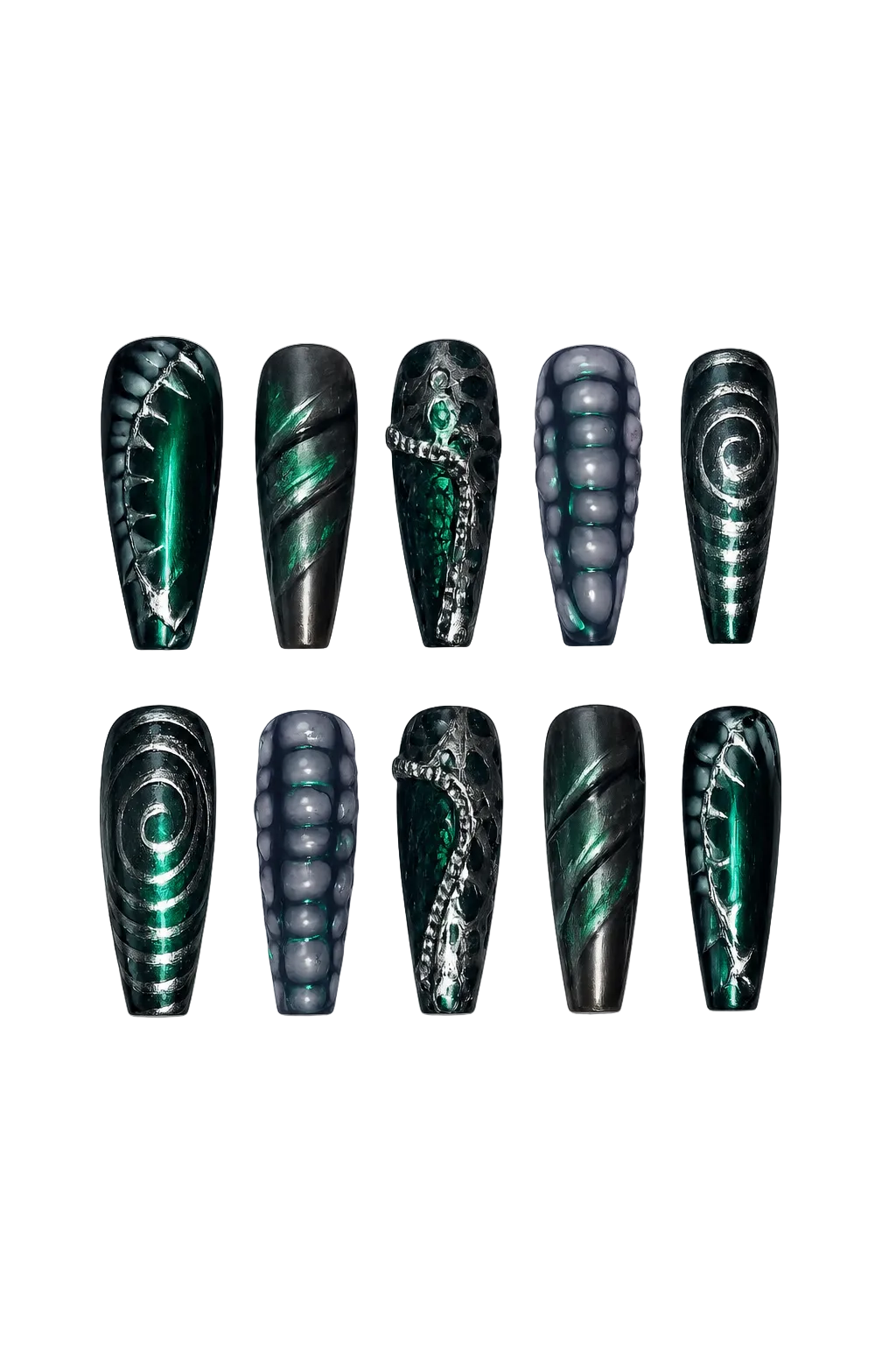 Obsidian Reef gothic midnight black shimmer handmade reusable press-on nails