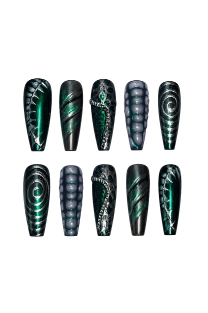 Obsidian Reef gothic midnight black shimmer handmade reusable press-on nails