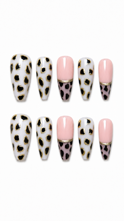 Moo Chic Blush cute cow print reusable press-on nails