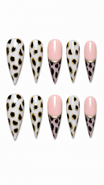 Moo Chic Blush cute cow print reusable press-on nails