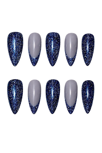 Blue Ray of Radiance iridescent aurora beam blue handmade reusable press-on nails