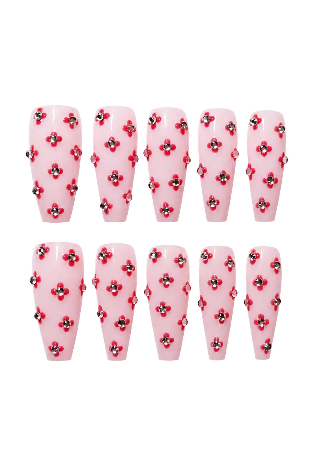 Rosy Crystal elegant soft pink glitter handmade reusable press-on nails
