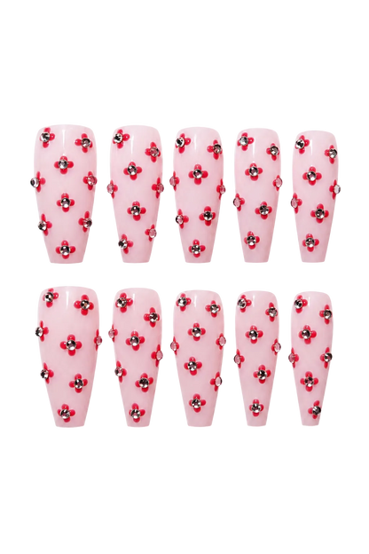 Rosy Crystal elegant soft pink glitter handmade reusable press-on nails