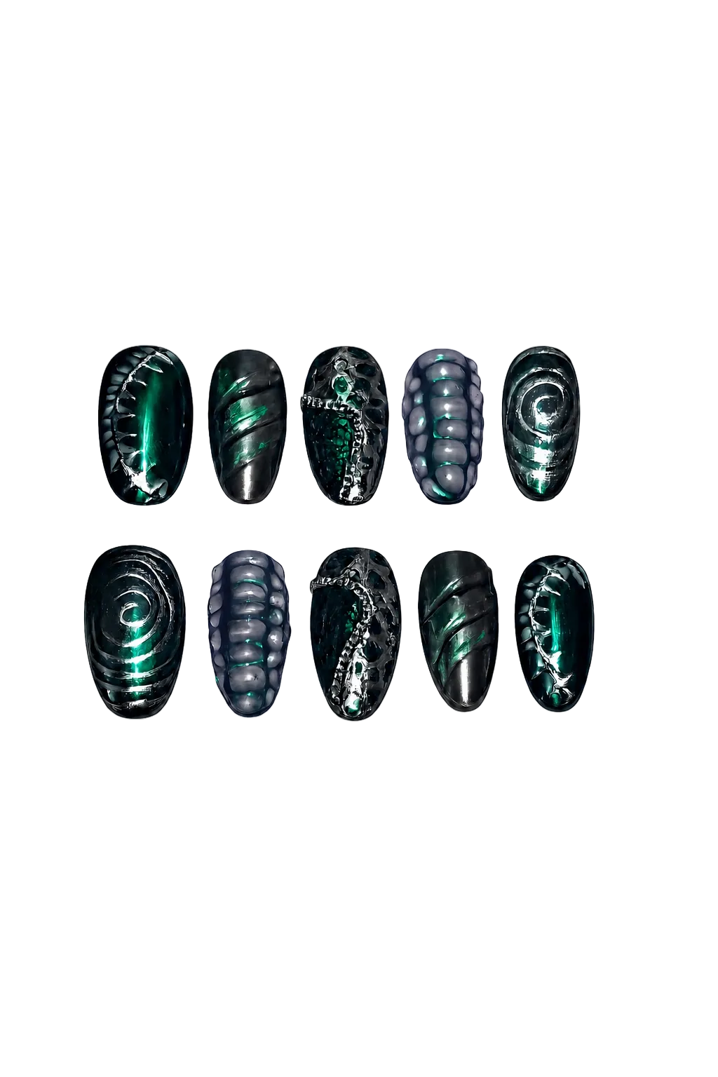 Obsidian Reef gothic midnight black shimmer handmade reusable press-on nails