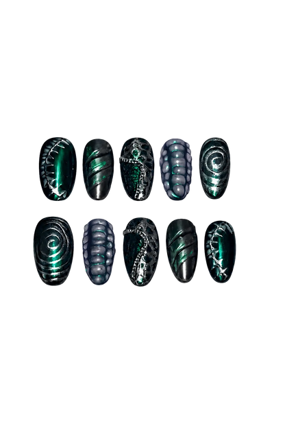 Obsidian Reef gothic midnight black shimmer handmade reusable press-on nails