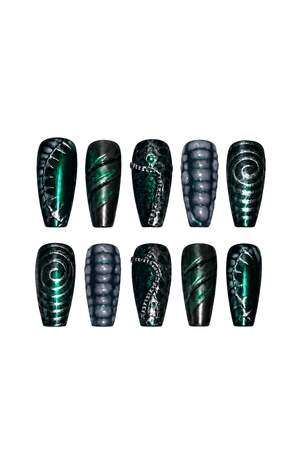 Obsidian Reef gothic midnight black shimmer handmade reusable press-on nails