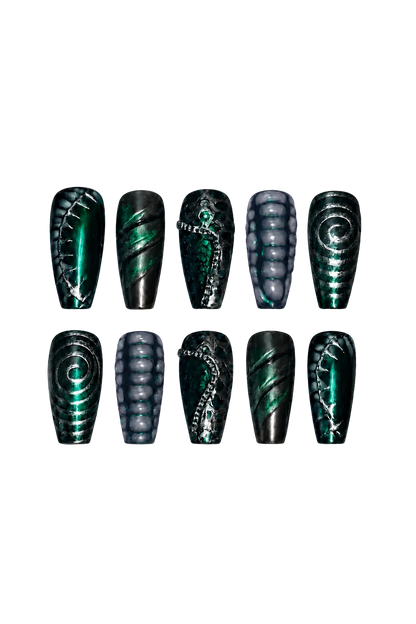 Obsidian Reef gothic midnight black shimmer handmade reusable press-on nails