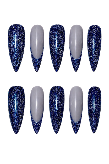 Blue Ray of Radiance iridescent aurora beam blue handmade reusable press-on nails