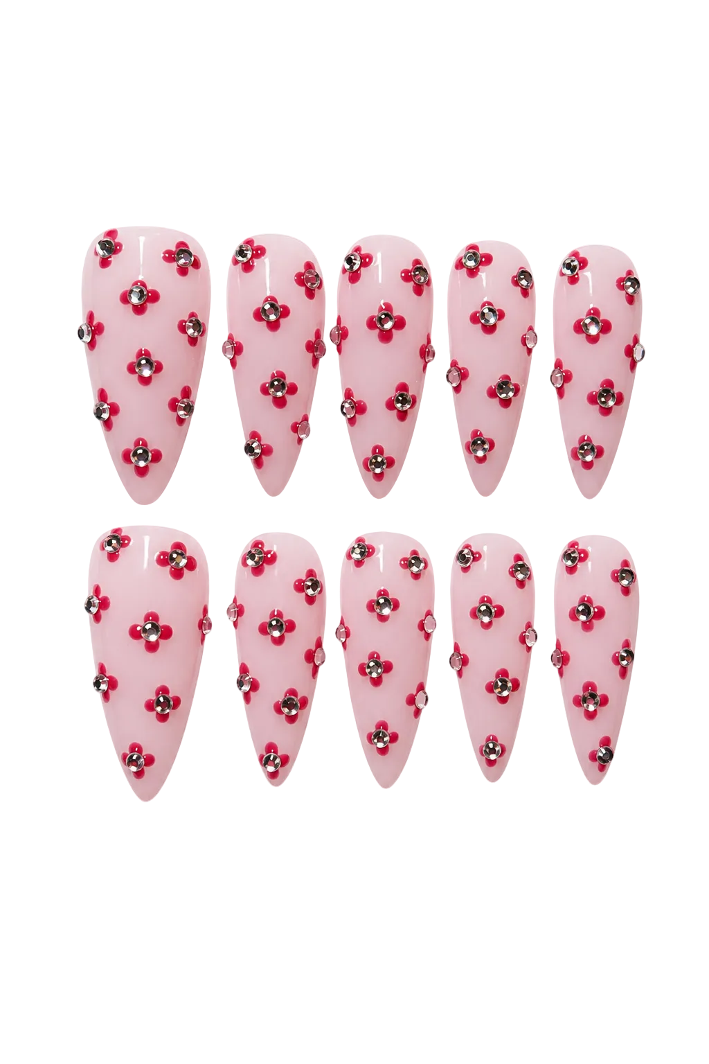 Rosy Crystal elegant soft pink glitter handmade reusable press-on nails