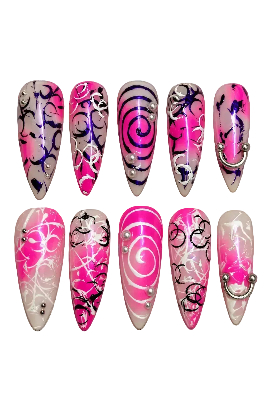 PINK CHAOS pink glitter statement design reusable gel press-on nails - image 1 of 9