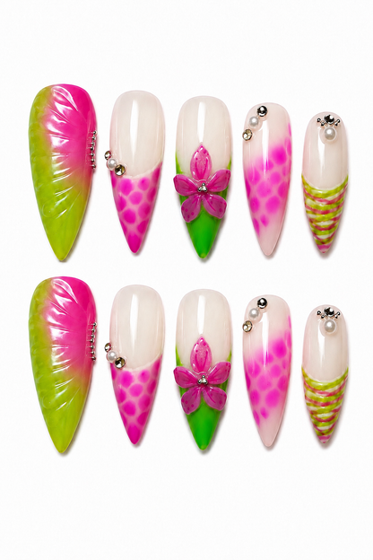 Tropical Bloom colorful floral reusable press-on nails