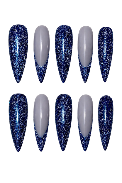 Blue Ray of Radiance iridescent aurora beam blue handmade reusable press-on nails