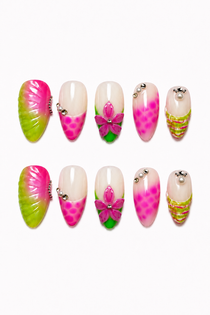 Tropical Bloom colorful floral reusable press-on nails