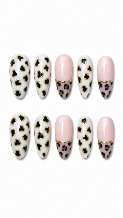 Moo Chic Blush cute cow print reusable press-on nails